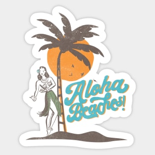 Aloha Beaches Hula Girl Hawaii Retro Funny Sticker